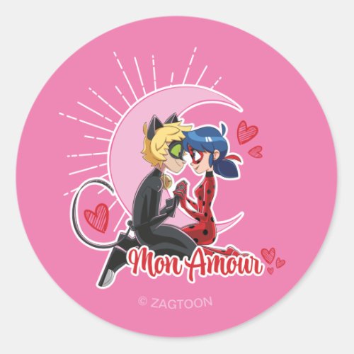 Ladybug  Cat Noir  Mon Amour Classic Round Sticker