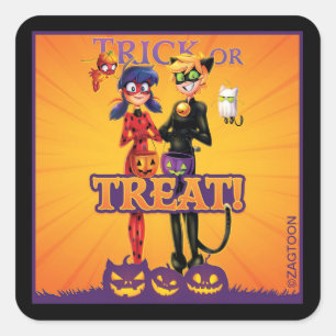 Ladybug & Cat Noir Trick or Treat! Square Sticker