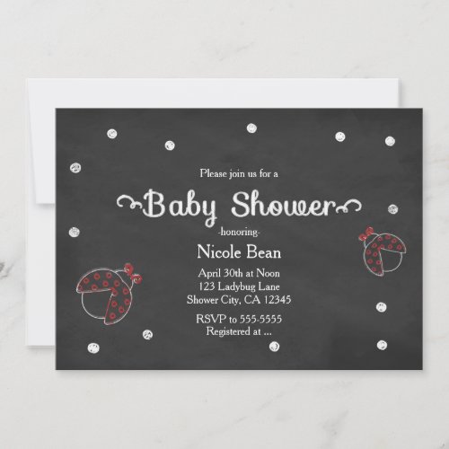 Ladybug Chalkboard Dots Baby Shower Invitations