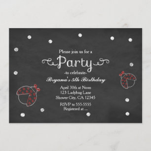 Ladybug Chalkboard Dots Birthday Party Invitations