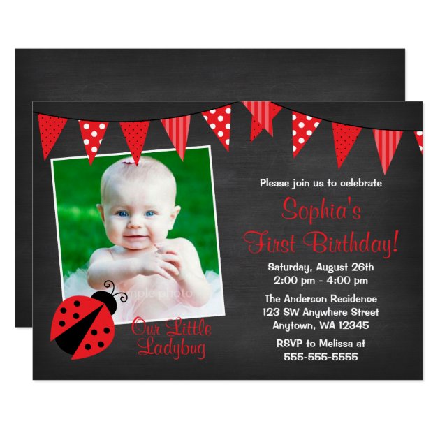 Ladybug Chalkboard Photo Birthday Card