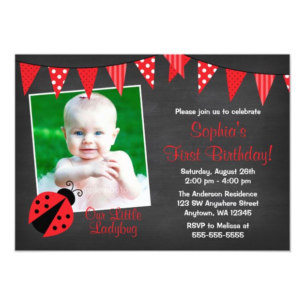 Ladybug Chalkboard Photo Birthday Card