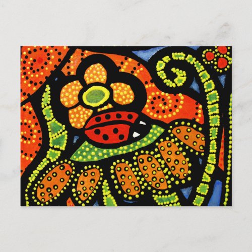 Ladybug Colorful Whimsical Folk Art Cute Postcard