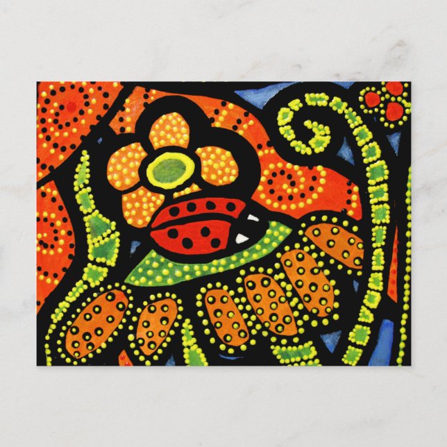 Ladybug Colorful Whimsical Folk Art Cute Postcard (Front)