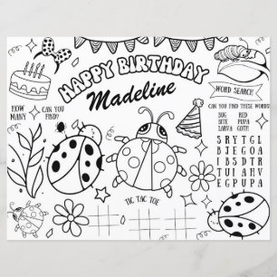 Ladybug Coloring Page Birthday Placemat Decor Kids