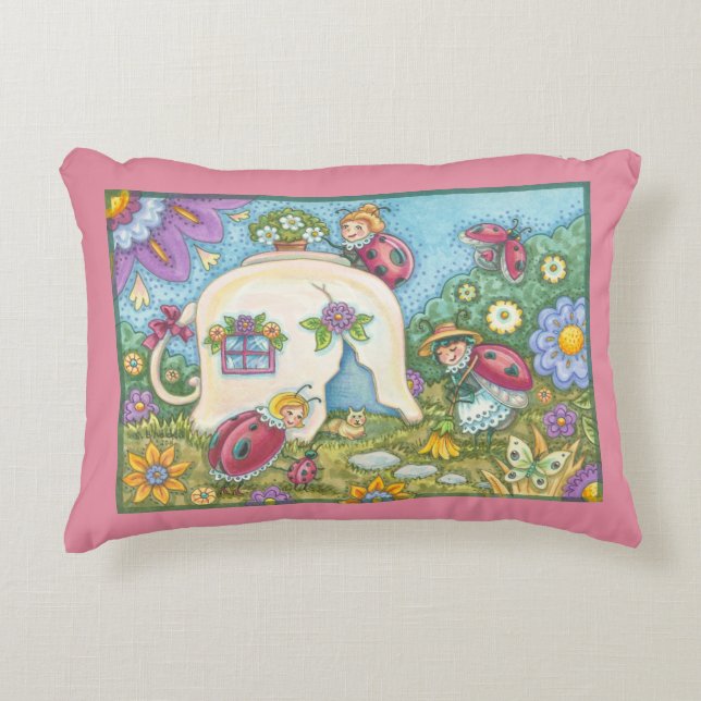 Ladybug Cottage ACCENT PILLOW Border (Front)