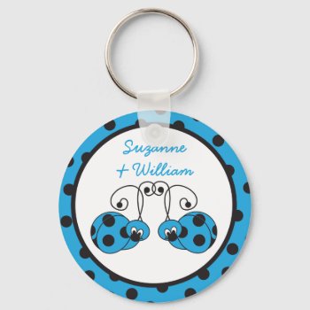 Ladybug Couple Blue Keychain by StriveDesigns at Zazzle