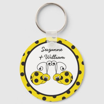 Ladybug Couple Yellow Keychain by StriveDesigns at Zazzle