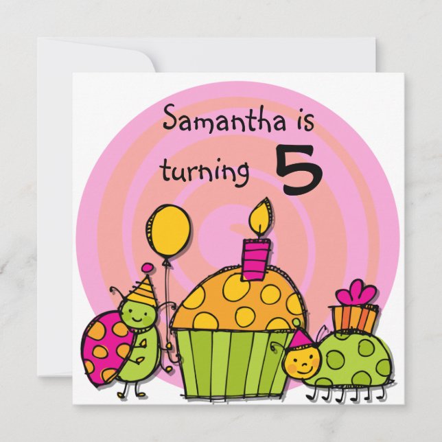 Ladybug Cupcake  Customized Birthday Invitations (Front)
