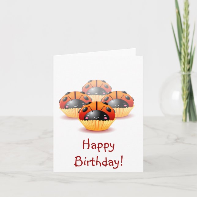 Ladybug Cupcakes Birthday Card (Front)