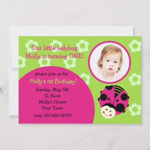 Ladybug Custom Photo Birthday Party Invitations
