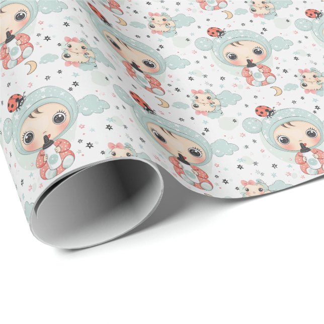 Ladybug Cute Baby Pastel Watercolor Pattern  Wrapping Paper (Roll Corner)