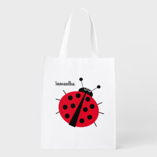 ladybug cute cartoon fun red black white tote bag