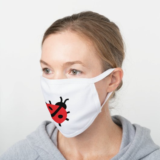 Ladybug Cute Kids Summer Cartoon White Cotton Face Mask (Angled)