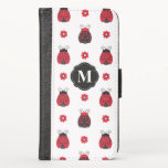 Ladybug Cute Red Black Monogram iPhone X Wallet Case<br><div class="desc">Cover your new iPhone with this beautiful, trendy, ladybug pattern case. It is decorated with a floral ladybug pattern on a white background and your initial monogram in the middle. A monogram template has been added so you can personalize this case with your name and initial. Designed for you by...</div>
