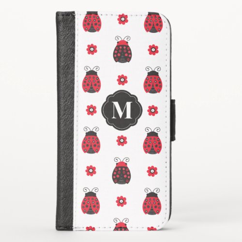 Ladybug Cute Red Black Monogram iPhone X Wallet Case