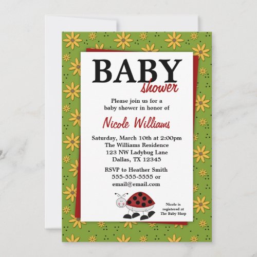 Ladybug Daisies Baby Shower Invitations