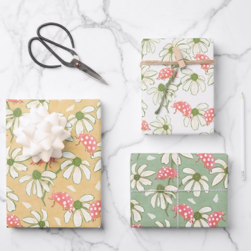 Ladybug daisies  wrapping paper sheets