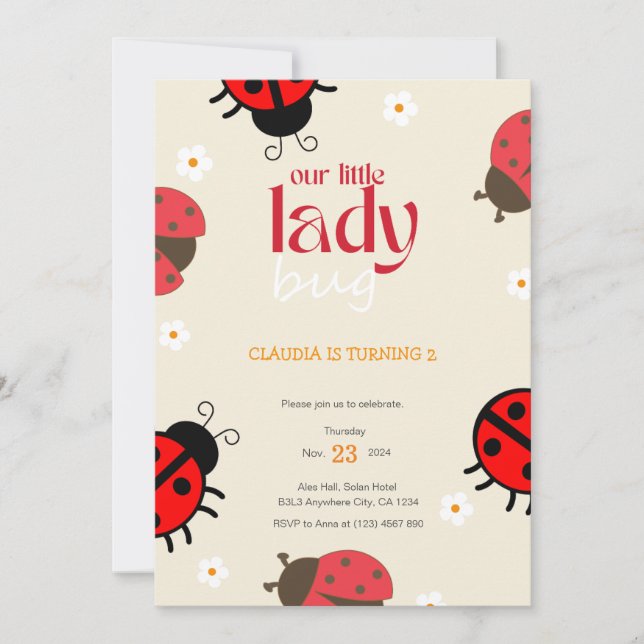 Ladybug Daisy Birthday Invitation Little Bug Party (Front)