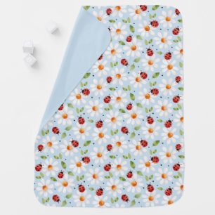 Ladybug Daisy Flower Blue Kids Baby Blanket