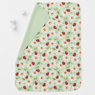 Ladybug Daisy Flower Green Kids Baby Blanket