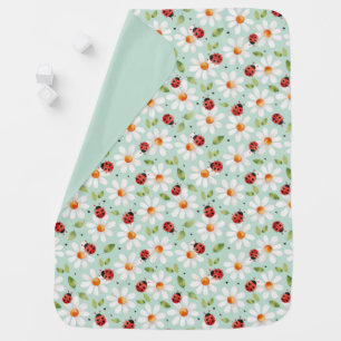 Ladybug Daisy Flower Mint Kids Baby Blanket