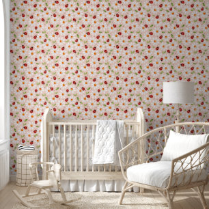 Ladybug Daisy Nursery Kids Bedroom Peach Wallpaper