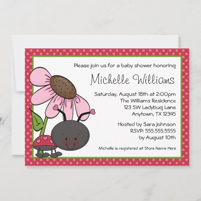 Ladybug Daisy Polka Dot Baby Shower Invitation (Front)