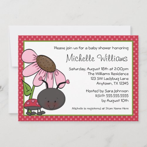 Ladybug Daisy Polka Dot Baby Shower Personalized Announcements