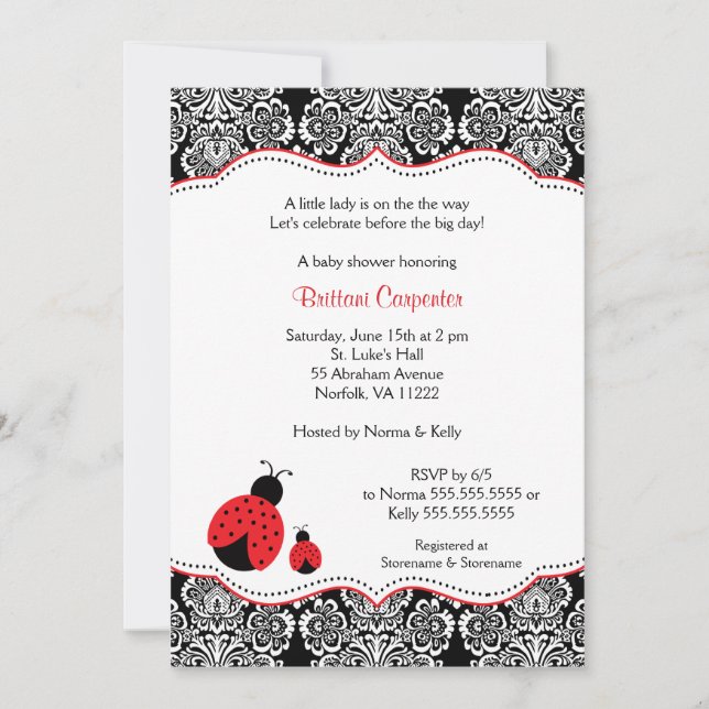 Ladybug Damask Baby Shower | Birthday Party invite (Front)