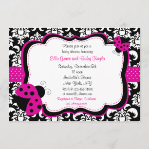 Ladybug Damask Baby Shower Invitations