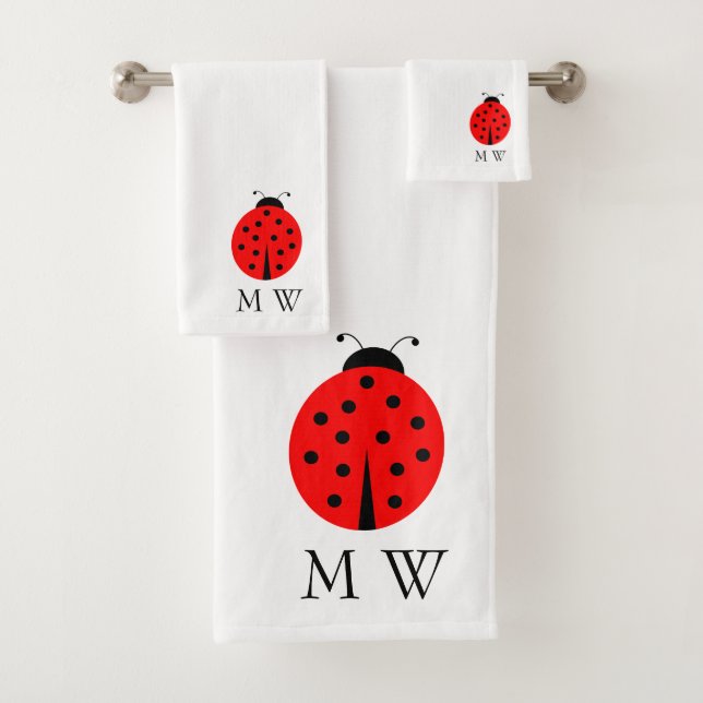 Ladybug Design Monogrammed Bath Towel Set (Insitu)