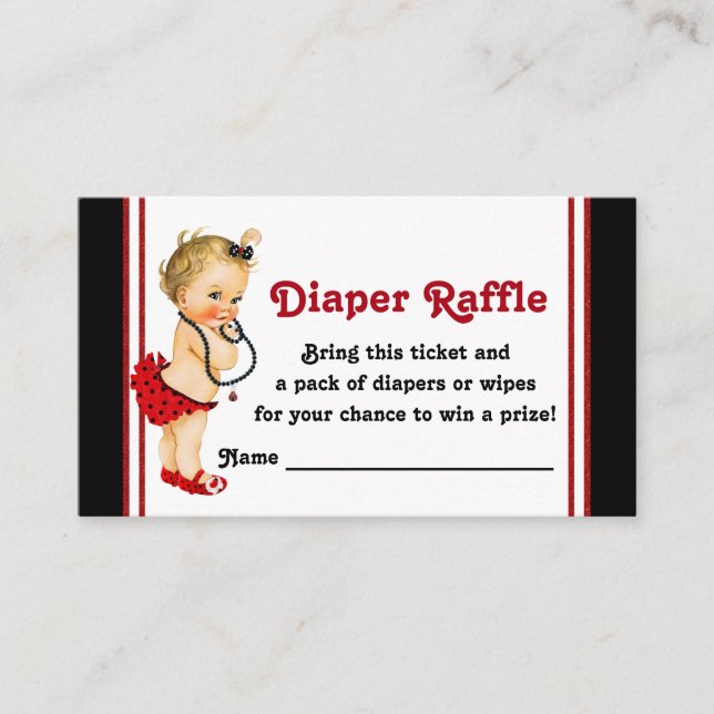 Ladybug Diaper Raffle Tickets Enclosure Card (Front)