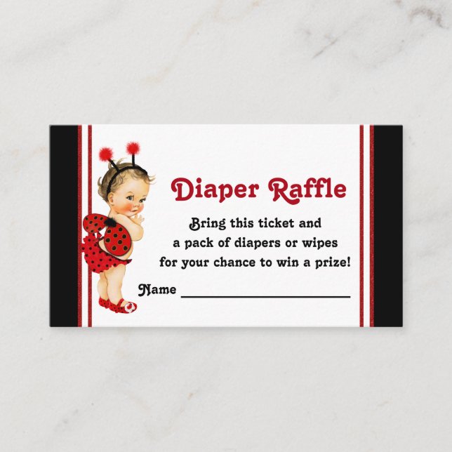Ladybug Diaper Raffle Tickets Girl Baby Shower Enclosure Card (Front)