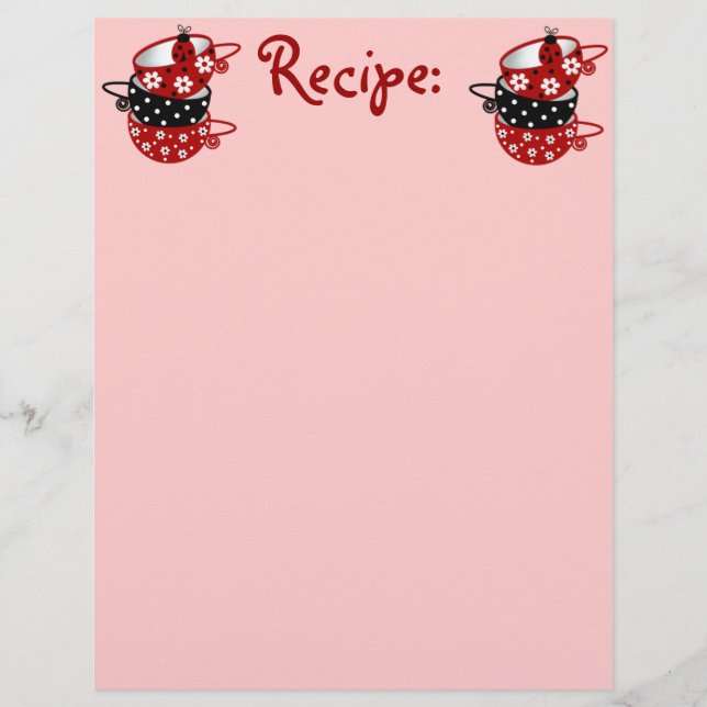 Ladybug Dishes Recipe Paper (Front)