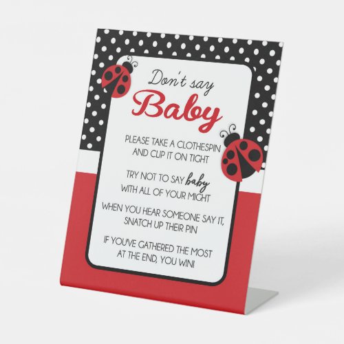 Ladybug Dont Say Baby Shower Game Pedestal Sign