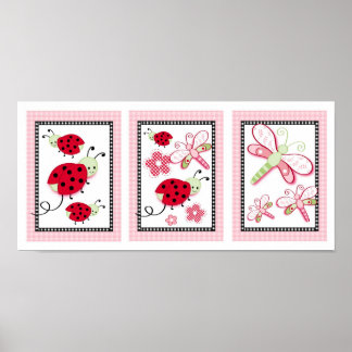 Ladybug Dragonfly Flower Nursery Wall Art Print