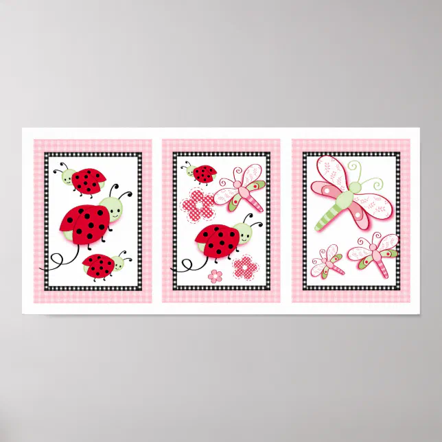 Ladybug Dragonfly Flower Nursery Wall Art Print | Zazzle