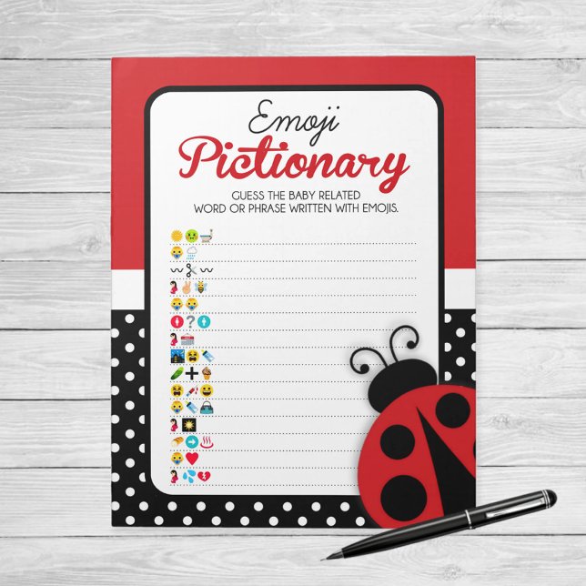 Ladybug Emoji Pictionary Baby Shower Game Pack Notepad (Ladybug Emoji Pictionary Baby Shower Game)