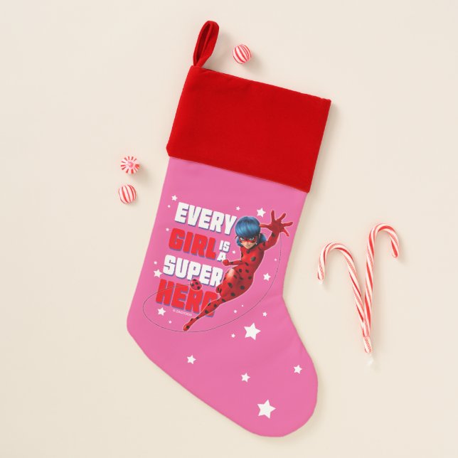 Ladybug Every Girl is a Super Hero Christmas Stocking (Front)