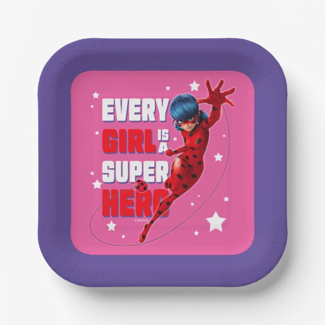Ladybug Every Girl is a Super Hero Paper Plates (Front)