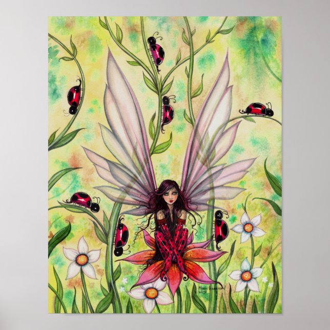 Ladybug Fairy Fantasy Art Illustration by Poster (Front)