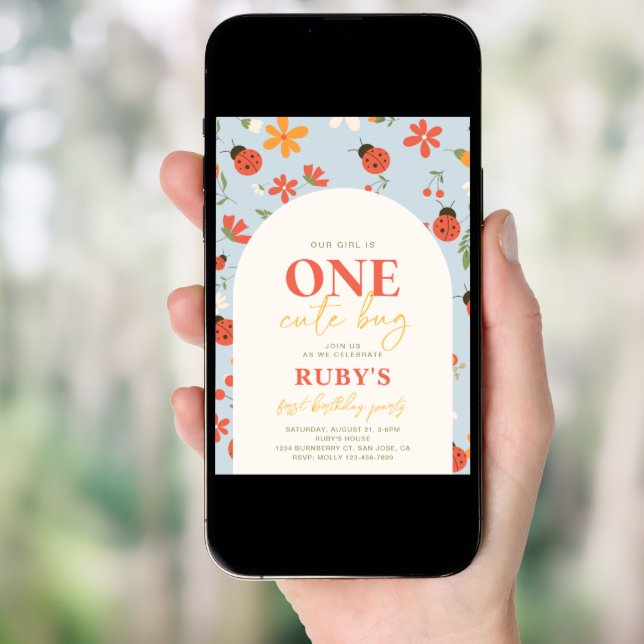 Ladybug First Birthday Invitation | Ladybugs (Front Digital)