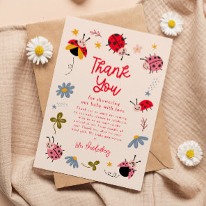 Ladybug Floral Baby Shower Thank You Card