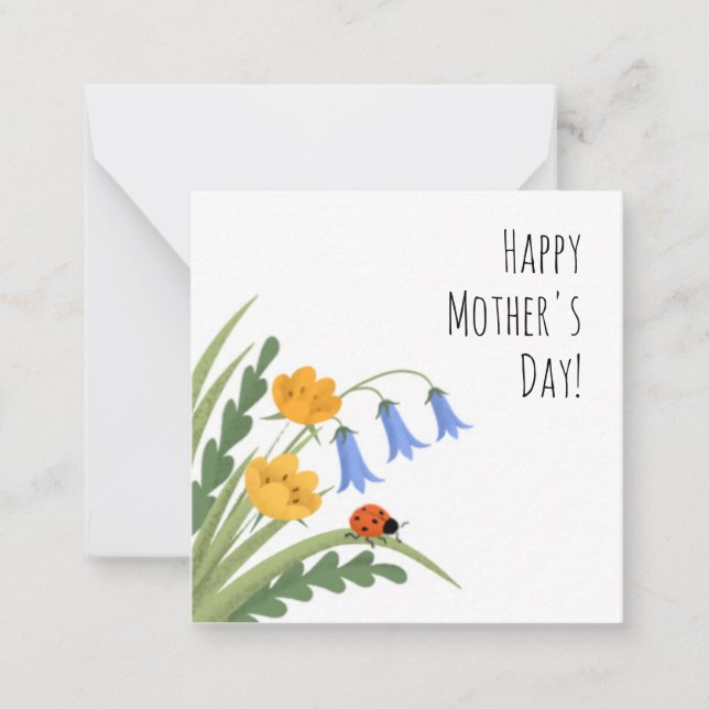 Ladybug Floral Buttercup Bluebells Mother's Day Note Card (Front)