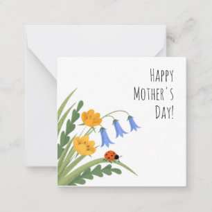 Ladybug Floral Buttercup Bluebells Mother's Day Note Card