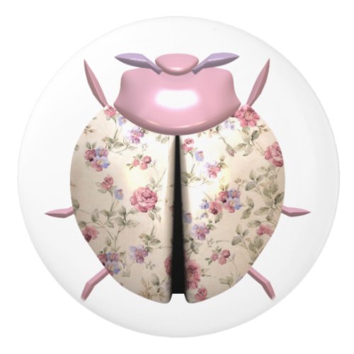 Ladybug Floral Ceramic Knob