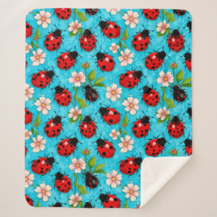 🐞 Ladybug Floral Cozy Home Style Joy ✨ Sherpa Blanket