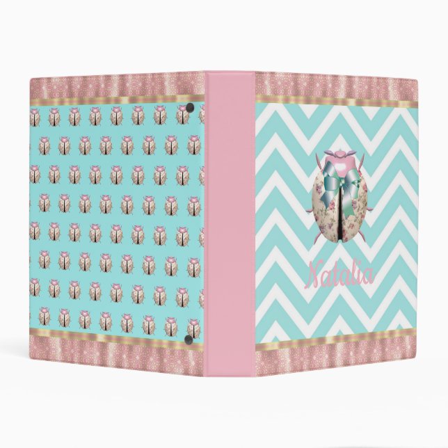 Ladybug floral cute chevron pink blue ribbon mini binder (Background)