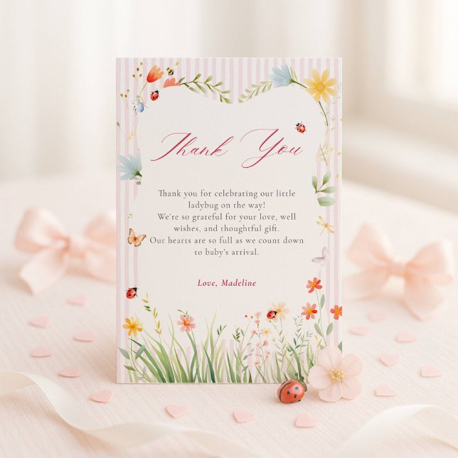 Ladybug Floral Garden Spring Baby Shower  Thank You Card (Creator Uploaded)